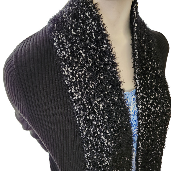 Absolutely Famous Open Front Cardigan Sweater Women's Medium Black Asymmetric - Picture 2 of 14